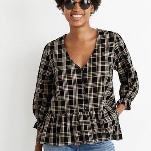 Madewell Courtyard Metallic Plaid Top XL NWT